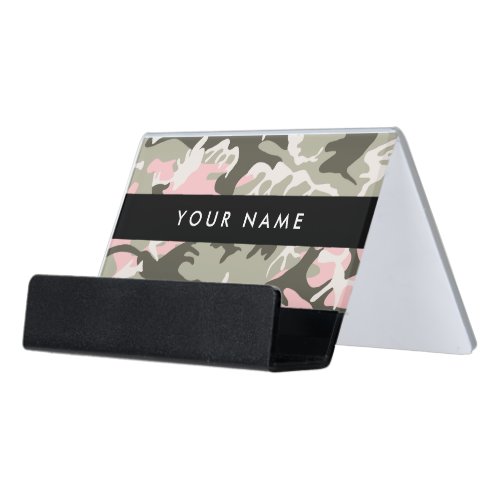 Pink and Green Camouflage Your name Personalize Desk Business Card Holder