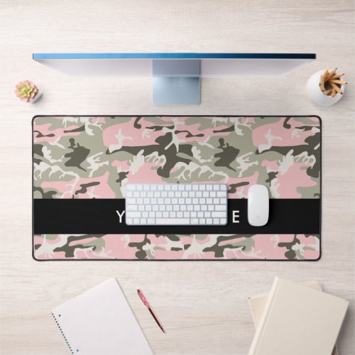 Pink and Green Camouflage Your name Personalize Desk Mat