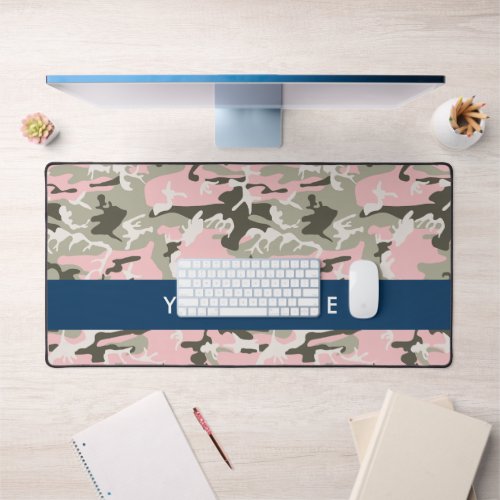Pink and Green Camouflage Your name Personalize Desk Mat