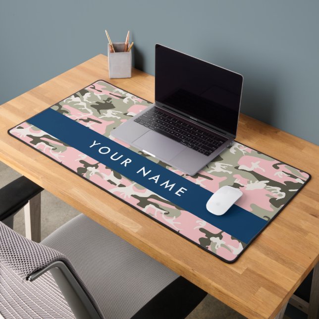 Pink and Green Camouflage Your name Personalize Desk Mat (Office 2)
