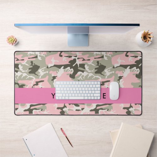 Pink and Green Camouflage Your name Personalize Desk Mat