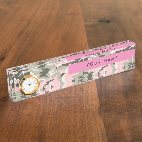 Pink and Green Camouflage Your name Personalize Desk Name Plate