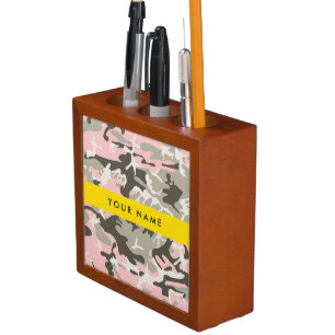 Pink and Green Camouflage Your name Personalize Desk Organizer