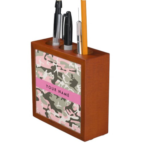 Pink and Green Camouflage Your name Personalize Desk Organizer