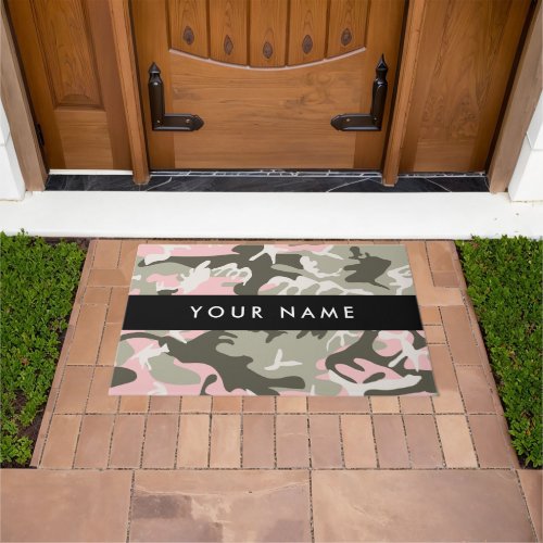 Pink and Green Camouflage Your name Personalize Doormat