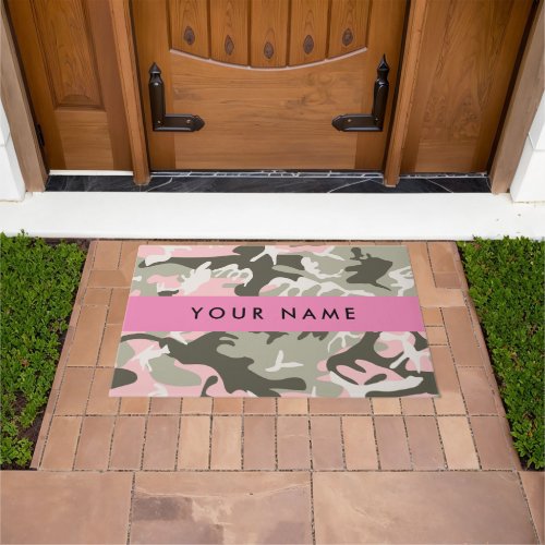 Pink and Green Camouflage Your name Personalize Doormat