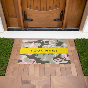 Pink and Green Camouflage Your name Personalize Doormat