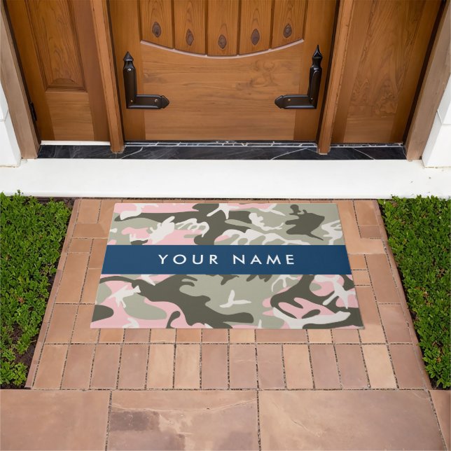 Pink and Green Camouflage Your name Personalize Doormat (Outdoor)