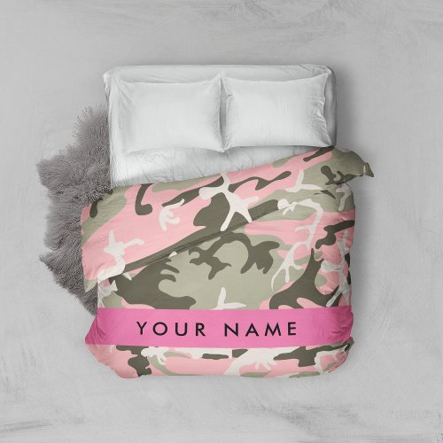 Pink and Green Camouflage Your name Personalize Duvet Cover