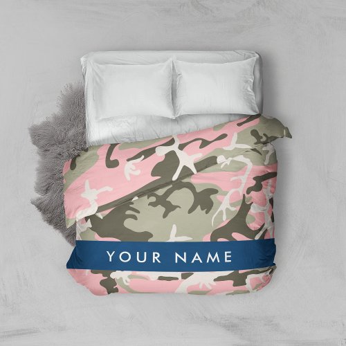 Pink and Green Camouflage Your name Personalize Duvet Cover