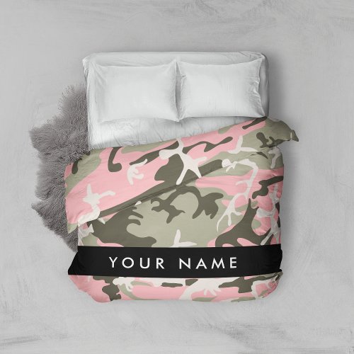 Pink and Green Camouflage Your name Personalize Duvet Cover