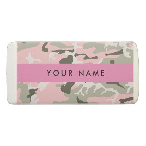 Pink and Green Camouflage Your name Personalize Eraser