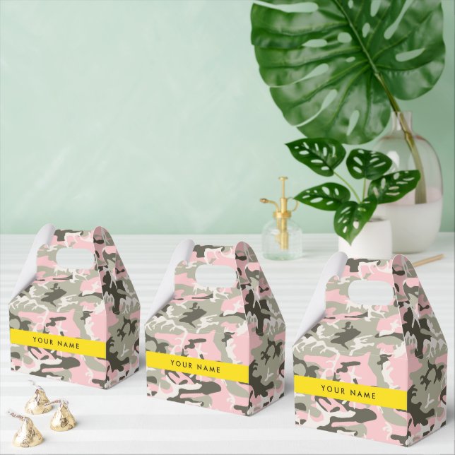 Pink and Green Camouflage Your name Personalize Favor Boxes (Multiple)