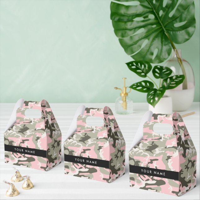 Pink and Green Camouflage Your name Personalize Favor Boxes (Multiple)