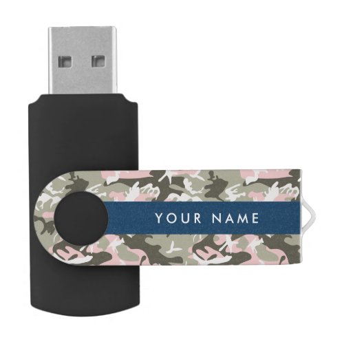 Pink and Green Camouflage Your name Personalize Flash Drive