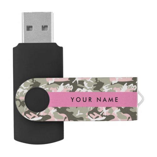 Pink and Green Camouflage Your name Personalize Flash Drive