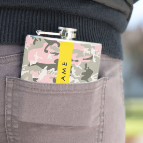 Pink and Green Camouflage Your name Personalize Flask