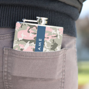 Pink and Green Camouflage Your name Personalize Flask