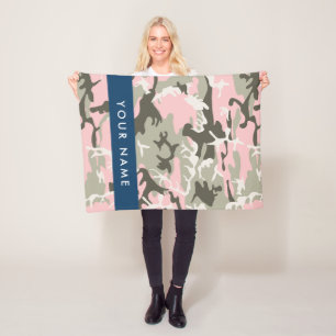 Pink and Green Camouflage Your name Personalize Fleece Blanket