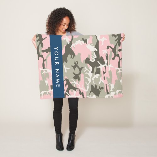 Pink and Green Camouflage Your name Personalize Fleece Blanket