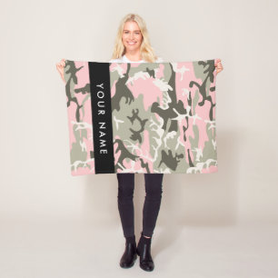Pink and Green Camouflage Your name Personalize Fleece Blanket