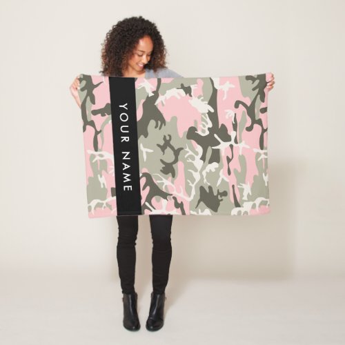 Pink and Green Camouflage Your name Personalize Fleece Blanket