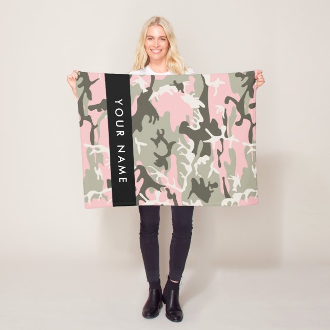 Pink and Green Camouflage Your name Personalize Fleece Blanket (In Situ)