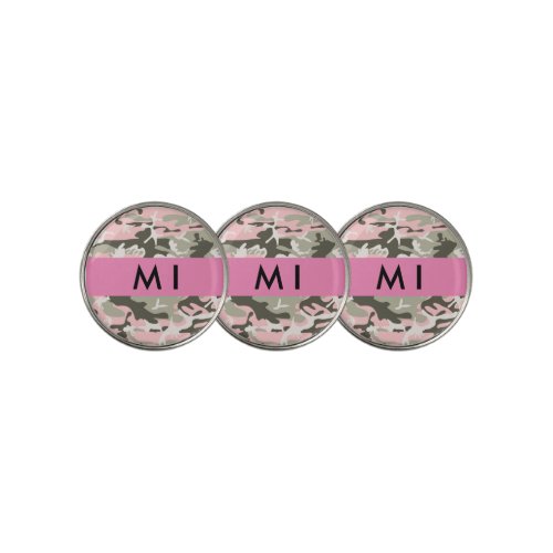 Pink and Green Camouflage Your name Personalize Golf Ball Marker