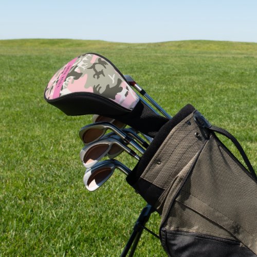 Pink and Green Camouflage Your name Personalize Golf Head Cover