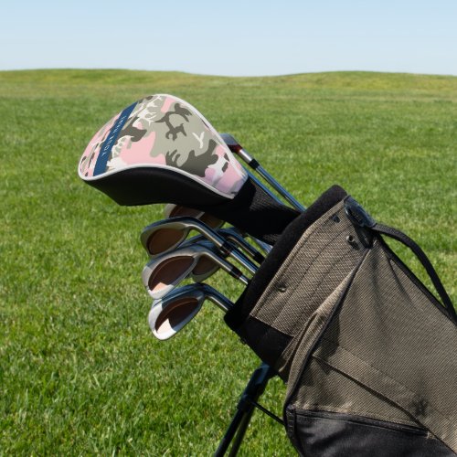 Pink and Green Camouflage Your name Personalize Golf Head Cover
