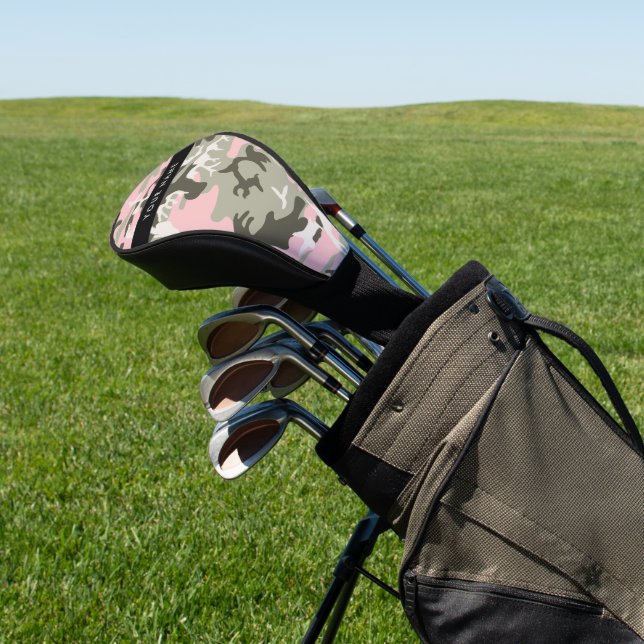 Pink and Green Camouflage Your name Personalize Golf Head Cover (In Situ)