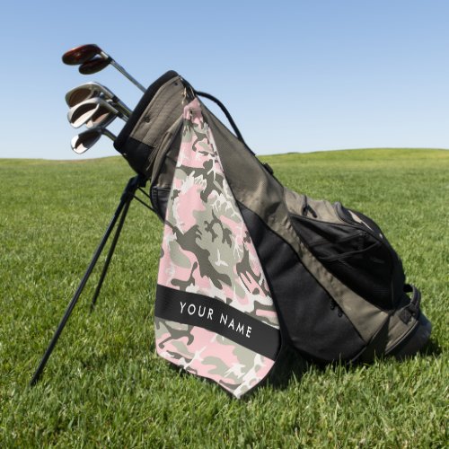 Pink and Green Camouflage Your name Personalize Golf Towel