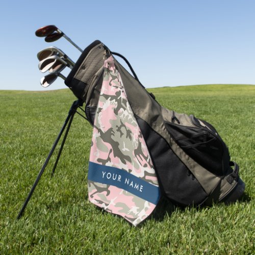 Pink and Green Camouflage Your name Personalize Golf Towel