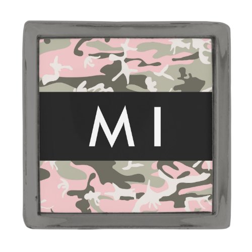 Pink and Green Camouflage Your name Personalize Gunmetal Finish Lapel Pin