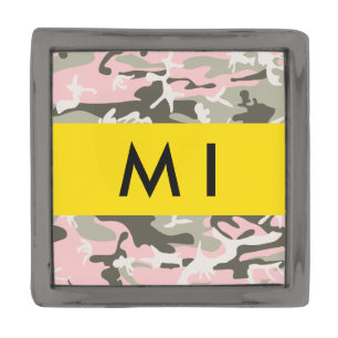 Pink and Green Camouflage Your name Personalize Gunmetal Finish Lapel Pin