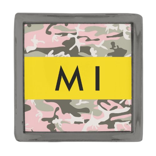 Pink and Green Camouflage Your name Personalize Gunmetal Finish Lapel Pin