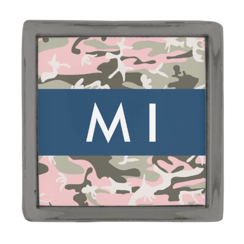 Pink and Green Camouflage Your name Personalize Gunmetal Finish Lapel Pin