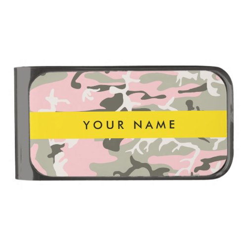 Pink and Green Camouflage Your name Personalize Gunmetal Finish Money Clip