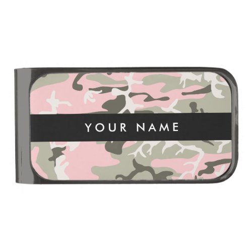 Pink and Green Camouflage Your name Personalize Gunmetal Finish Money Clip