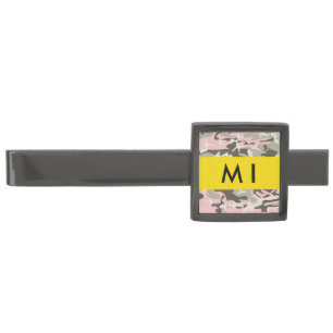 Pink and Green Camouflage Your name Personalize Gunmetal Finish Tie Bar