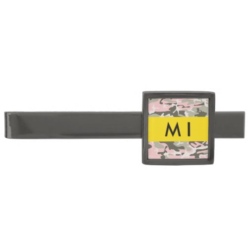 Pink and Green Camouflage Your name Personalize Gunmetal Finish Tie Bar