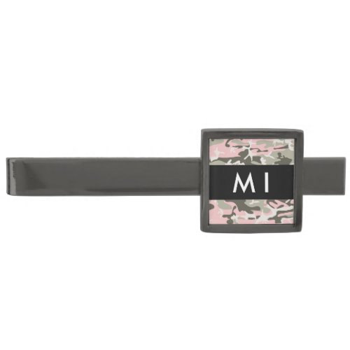 Pink and Green Camouflage Your name Personalize Gunmetal Finish Tie Bar