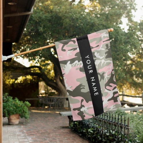 Pink and Green Camouflage Your name Personalize House Flag