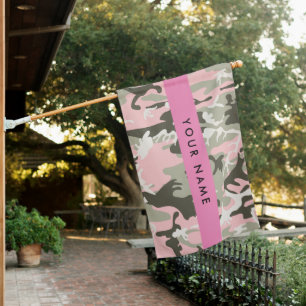 Pink and Green Camouflage Your name Personalize House Flag