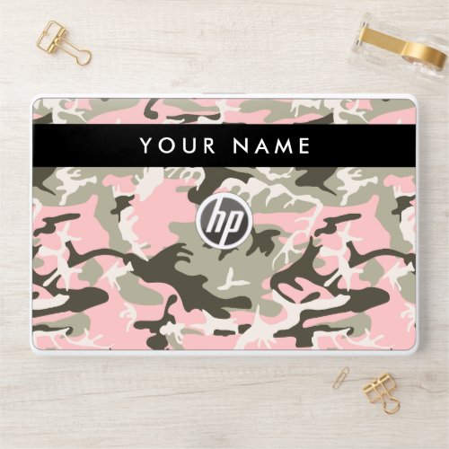 Pink and Green Camouflage Your name Personalize HP Laptop Skin