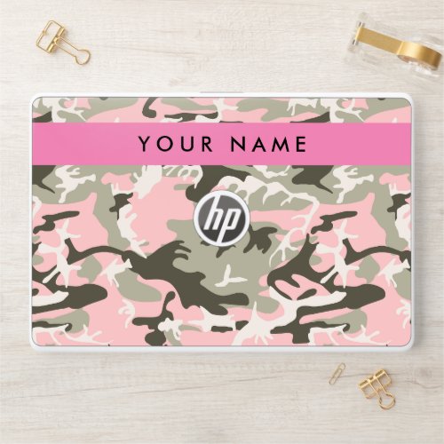 Pink and Green Camouflage Your name Personalize HP Laptop Skin