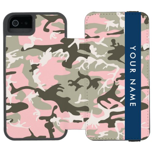 Pink and Green Camouflage Your name Personalize iPhone SE55s Wallet Case