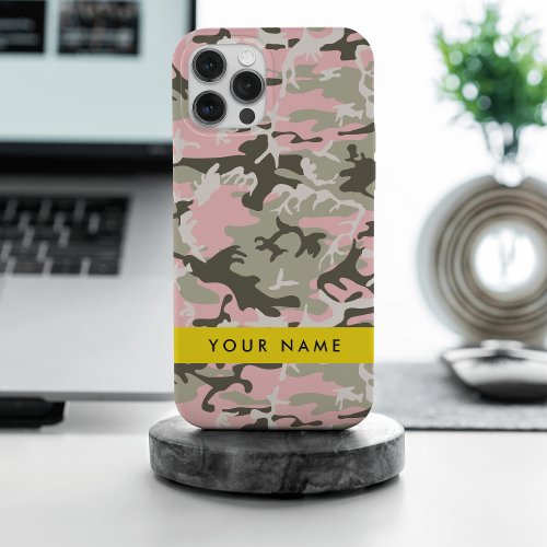 Pink and Green Camouflage Your name Personalize iPhone 15 Pro Max Case