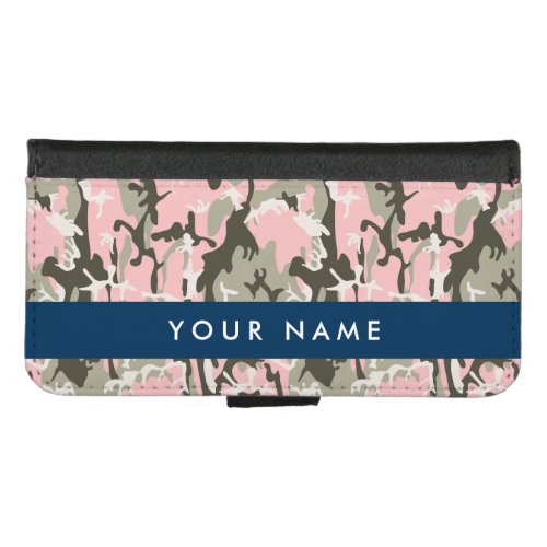 Pink and Green Camouflage Your name Personalize iPhone 87 Wallet Case