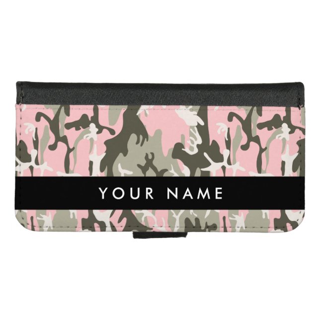 Pink and Green Camouflage Your name Personalize iPhone Wallet Case (Front (Horizontal))